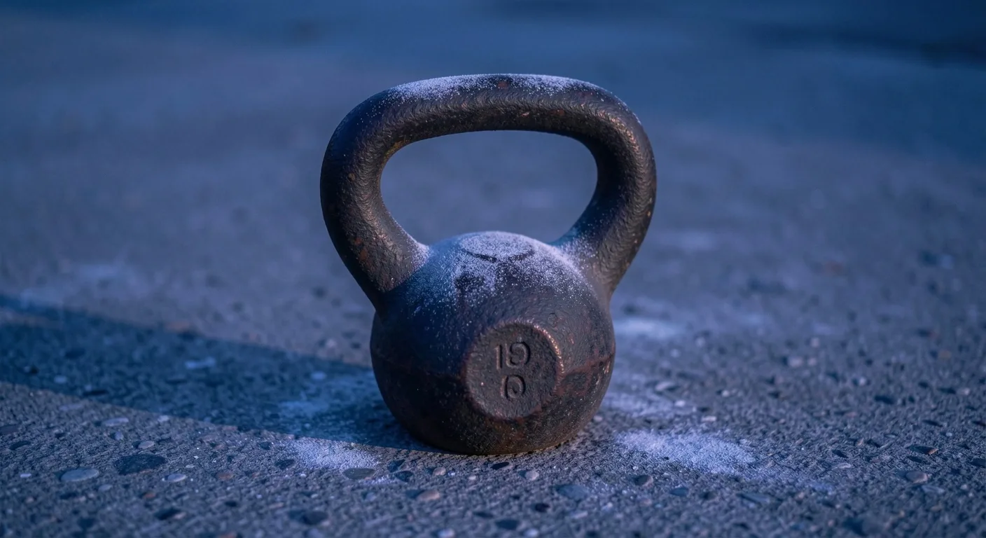 Kettlebell sur béton à l'aube