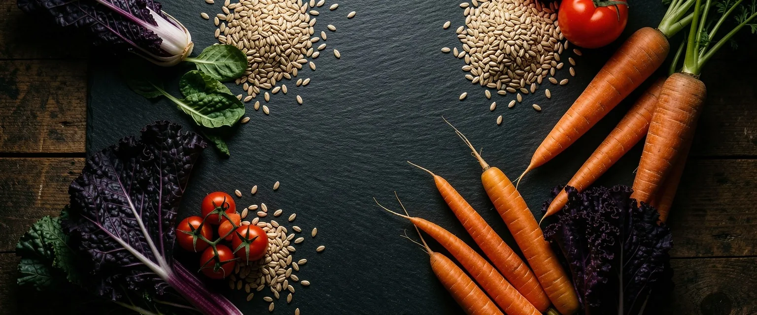 Produits bruts et légumes frais sur surface sombre